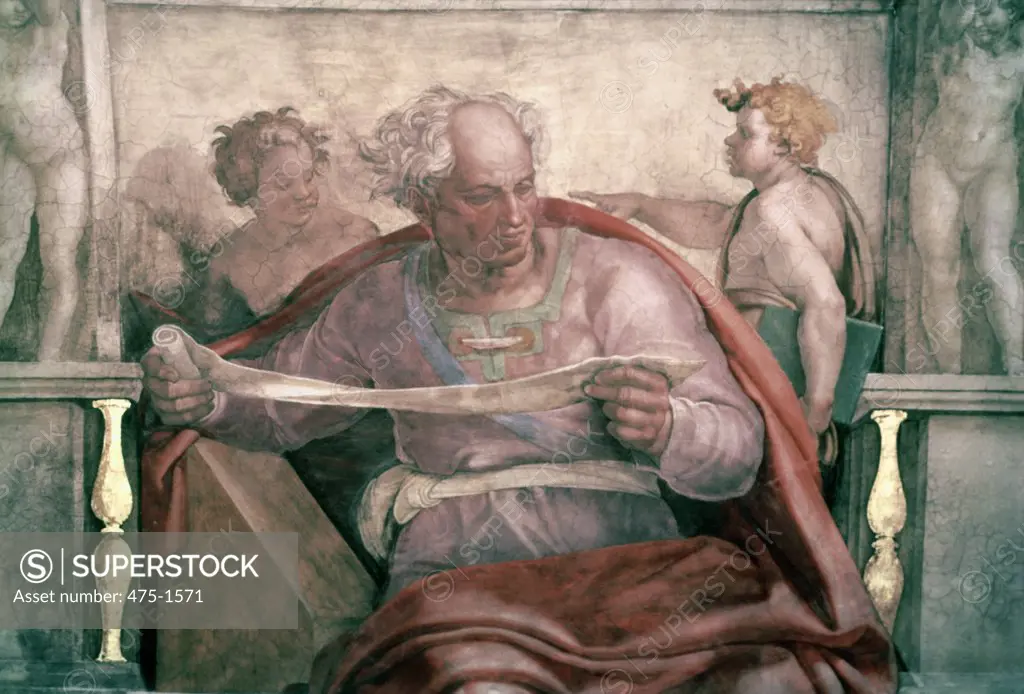 Prophet Joel, The: Sistine Chapel  Buonarroti, Michelangelo(1475-1564 Italian) Sistine Chapel, Vatican City 