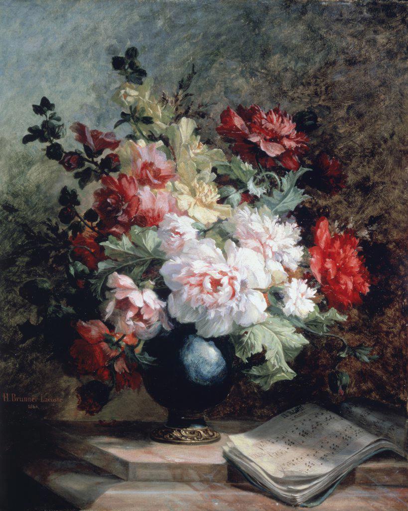 Still Life with Flowers and Sheet Music Emile Henri Brunner-Lacoste (1838-1881 French) Galerie George, London