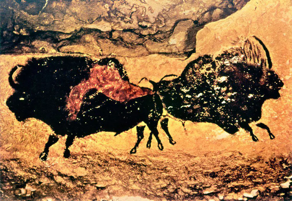 Rock Painting of Bison c.17000 BC Prehistoric Art Cave Painting Lascaux Caves, Dordogne, France