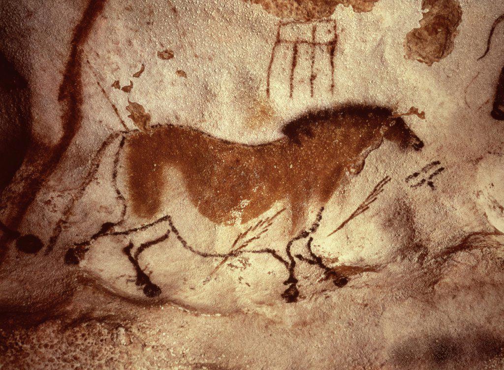 Rock Painting of a Horse c.17000 BC Prehistoric Art Cave Painting Lascaux Caves, Dordogne, France
