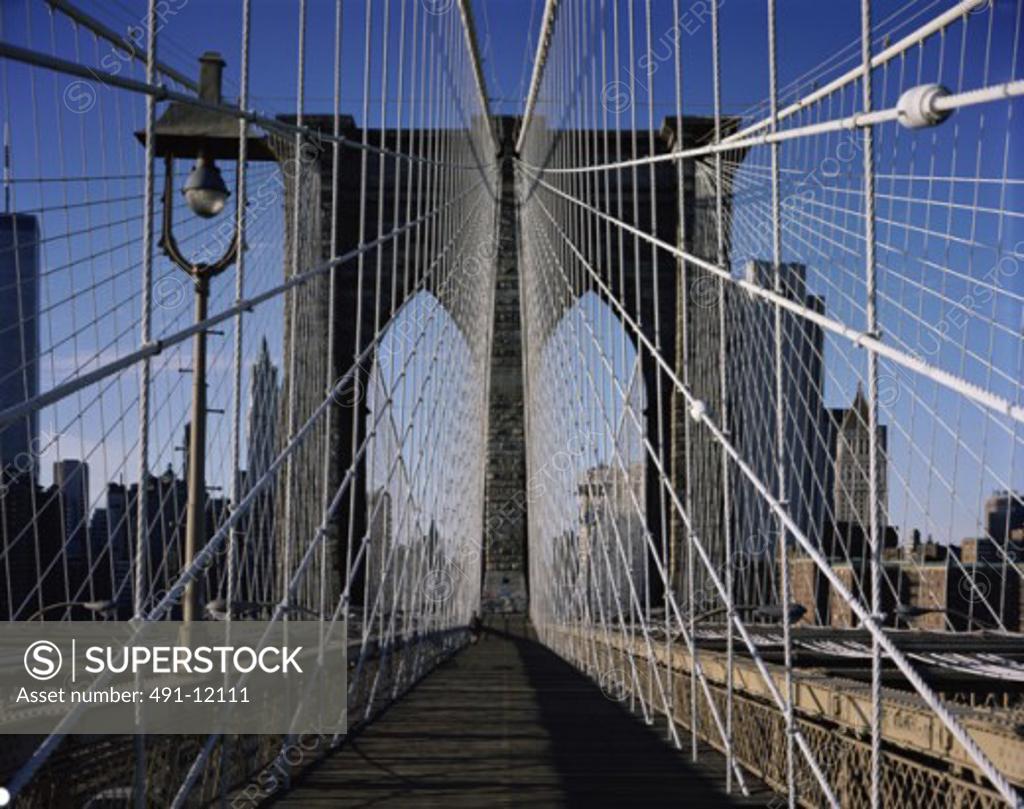 Stock Photo: 491-12111 Pedestrian Walkway Brooklyn Bridge New York City USA