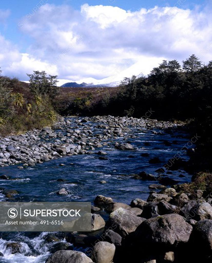 Stock Photo: 491-6516 New Zealand, North Island, Mount Tongariro, Tongariro National Park, Landscape with river