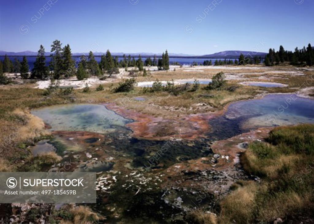 Stock Photo: 497-185459B West Thumb Geyser Basin Yellowstone Lake Yellowstone National Park Wyoming, USA