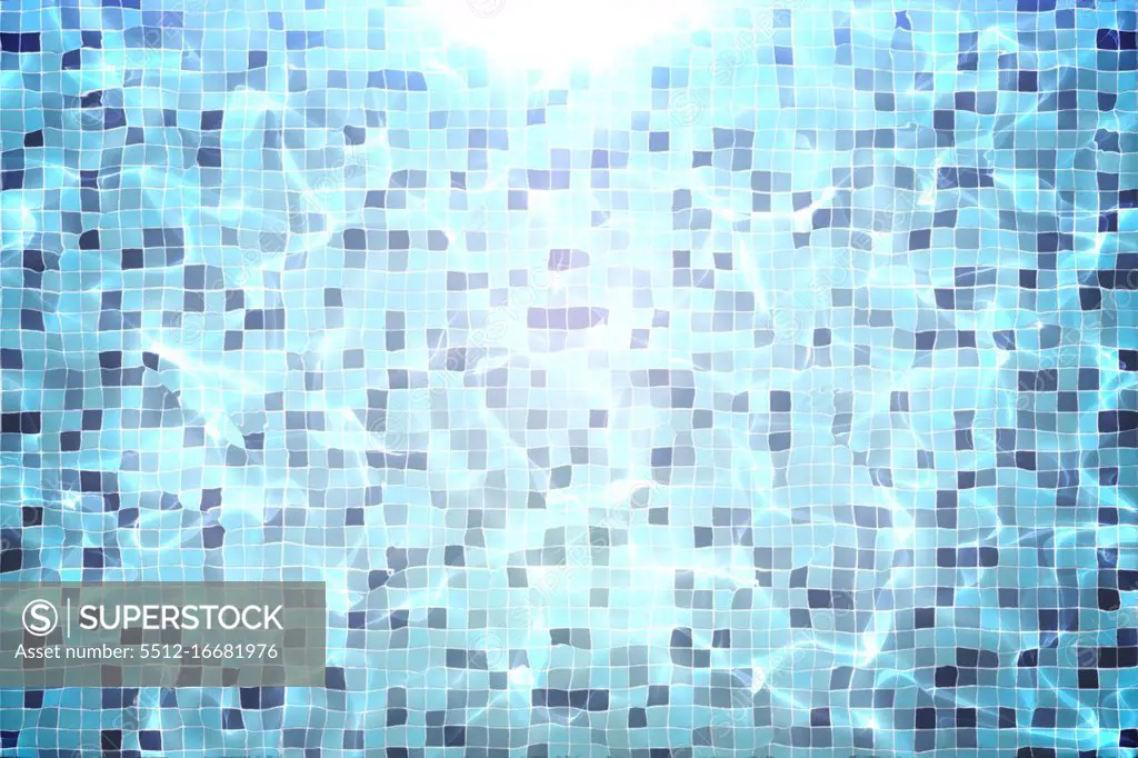 digitally generated Blue mosaic pattern under water and light