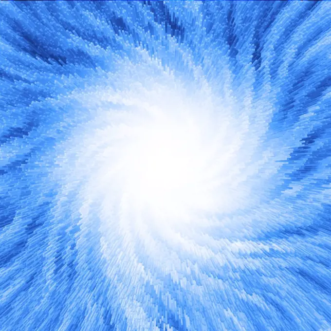 Light appearing in front of blue lines which are forming a spiral