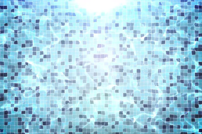 digitally generated Blue mosaic pattern under water and light