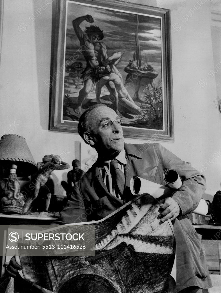 Stock Photo: 5513-111416526 Zagor in his home. It is packed with European culture and many examples of his sculpture, drawing, painting and other works of art. March 25, 1953.