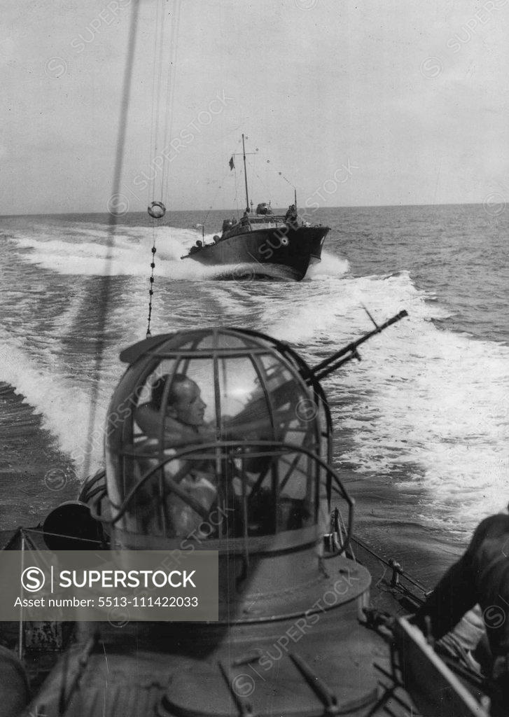 Stock Photo: 5513-111422033 Air-Sea Rescue Service -- The turret of one of the air-sea ***** launches in the Channel. The high-speed launches of the Air-Sea Rescue Service run by the Navy and Royal Air Force, are armed with turret anti-aircraft guns as defense against enemy aircraft. October 1, 1941. (Photo by London News Agency Photos).