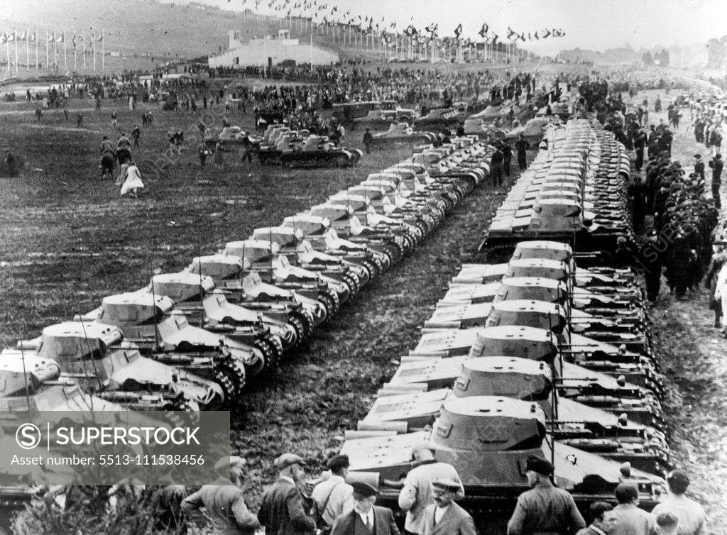 Stock Photo: 5513-111538456 Part of the biggest mechanised army manoeuvres ever held in Germany. Small tanks ready for action. October 30, 1935.