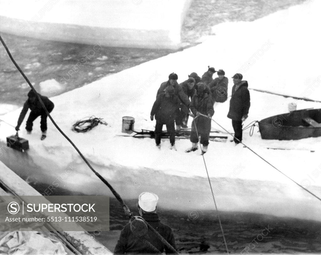 Stock Photo: 5513-111538519 Lincoln Ellsworth Dramatic Adventure in Antarctic: Another view of the marooned men, now about to be taken aboard the Wyatt Earp. April 2, 1934.