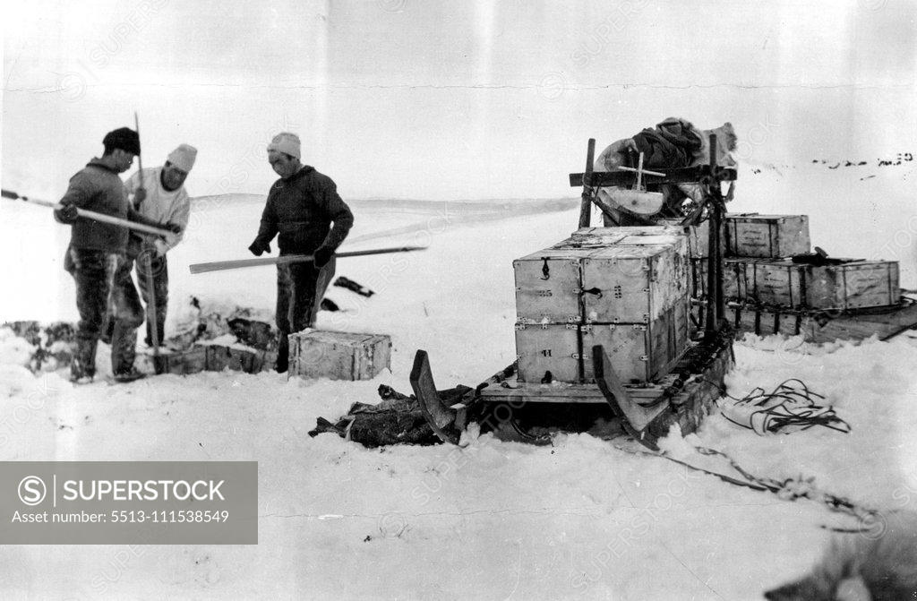 Stock Photo: 5513-111538549 British Arctic Expedition: A dump of dog pemmican and sledging stores. August 13, 1934.