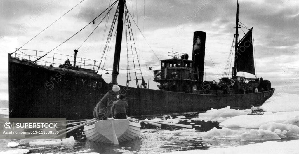 Stock Photo: 5513-111538556 British Arctic Expedition: The trawler Jacinth in which the expedition returned to Aberdeen. November 26, 1934.