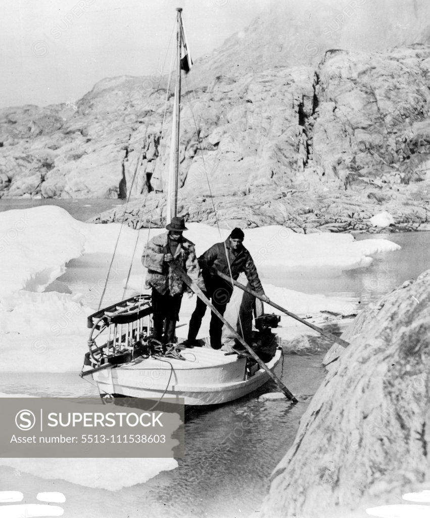 Stock Photo: 5513-111538603 British Arctic Air Route Expedition: The motor-boat Kilalugkat. September 22, 1931. (Photo by British Arctic Air Route Expedition Photograph).