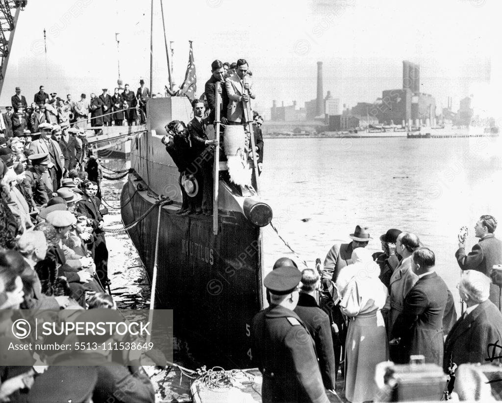 Stock Photo: 5513-111538649 The Nautilus Gets Its Name Officially: General view of the crowd which gathered today (Tuesday) to witness the Christening of the Submarine Nautilus in which Sir Hubert Wilkins will make his daring under-ice dash to the North Pole. Lady Wilkins performed the ceremony and among the distinguished visitors was Jean Jules Verne, grandson of the famous author of "Twenty Thousand Leagues under the sea." March 2, 1931. (Photo by International Newsreel Photo).