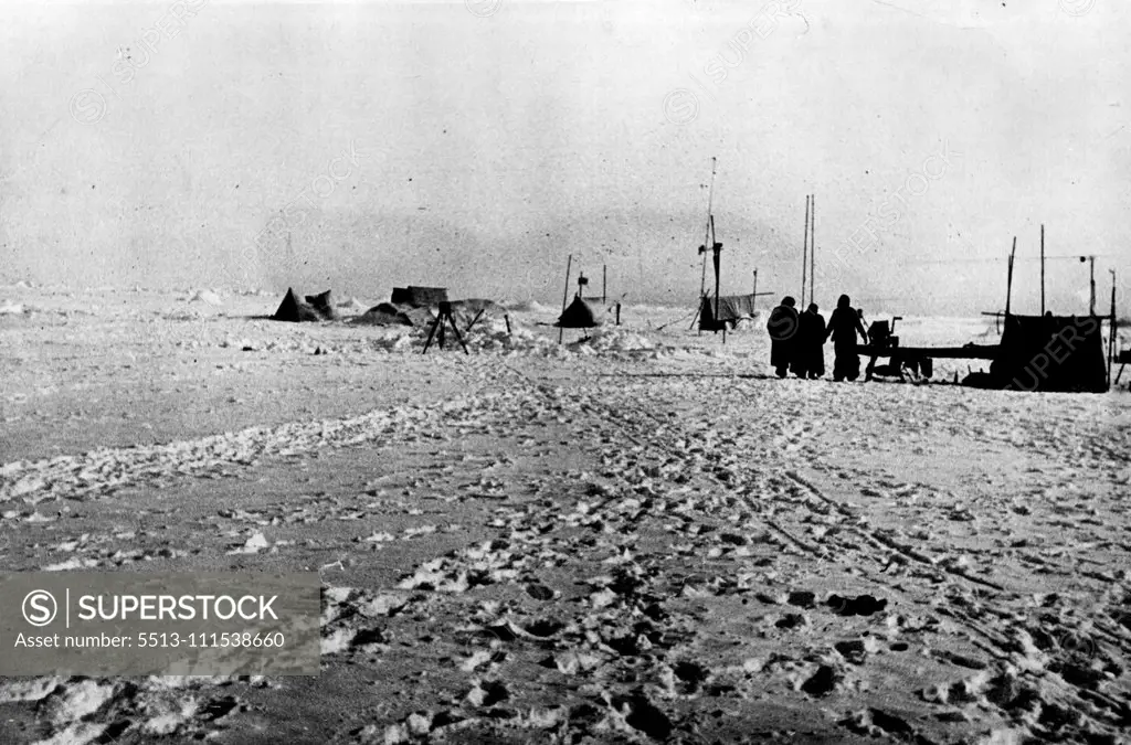 The Soviet Station on the North Pole: General view of the station on the drifting ice-flce. June 1, 1937. (Photo by Soyuzphoto).