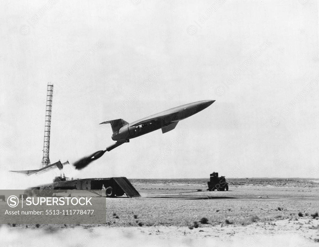 Stock Photo: 5513-111778477 A "Fantastic Weapon" Is On Its Way. A U. S. Air Force Martin B-61 Matador pilotless bomber takes off with the roar, black smoke and the white heat of its rocket auxiliary thrust. The Matador is currently under advanced development at the Air Force's Missile Test Center, Cocoa, Fla., and the first ***** to be trained in field use of the weapon is soon to be activated. The ***** flights at Holloman Air Force Base were somewhat restricted as the Matador to be flown in figure 8s and circles to stay 