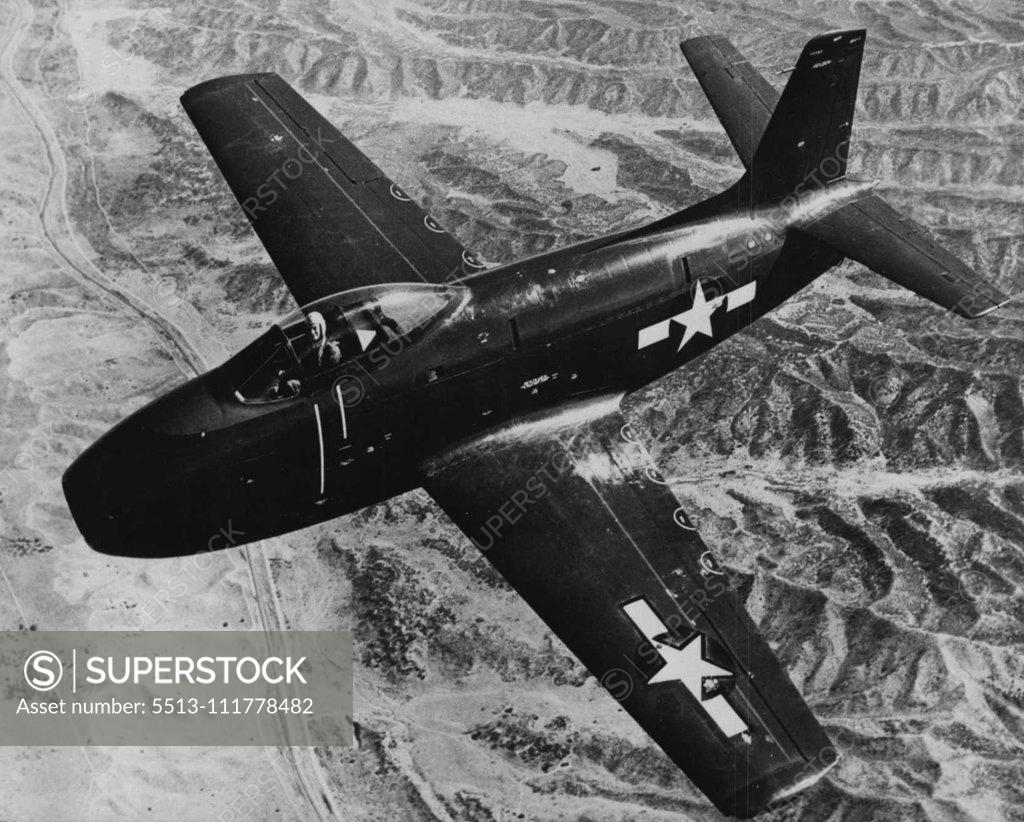 Stock Photo: 5513-111778482 FJ1 - one of the first Navy jets. Its Catapullted from owner deck. October 2, 1951.