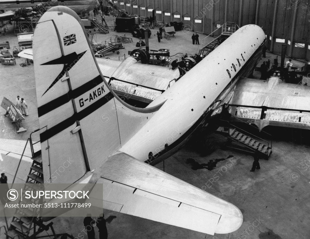 Stock Photo: 5513-111778499 The Royal Plane This morning's picture from London Airport where the BOAC Stratocruiser Canopus is being prepared for its flight to the West Indies with Princess Margaret on Monday afternoon next. January 26, 1955.
