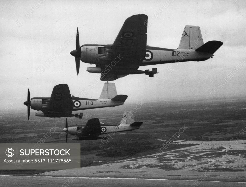 Stock Photo: 5513-111778565 The skill and daring of the men of the torpedo squadrons of the Fleet Air Arm during the last war has written a new page of history in the annals of the Royal Navy. No one will forget the gallent efforts made by the "Swordfish" torpedo bombers to sink the "Scharnhorst" and "Gneisnau" ***** they slunk through the Channel under cover of the weather, when Lieut-Commander Eugene Esmonde, was posthumously awarded the Victoria Cross. It was the torpedo bombers flying off the week of the "Victorious" i