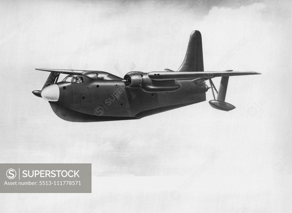 Stock Photo: 5513-111778571 The first post-war, twin-engine flying boat to be developed by the U. S. Navy will be the Martin P5M-1, an initial production contract having been awarded to The Glenn L. Martin Company. The order was revealed today in a joint announcement by the Department of Defense and C. C. Pearson, president of the Martin Company. The Martin P5M-1 is primarily intended for anti-submarine warfare operations anywhere in the world, but also will serve as a cargo or general utility carrier. The P5M-1 will succe