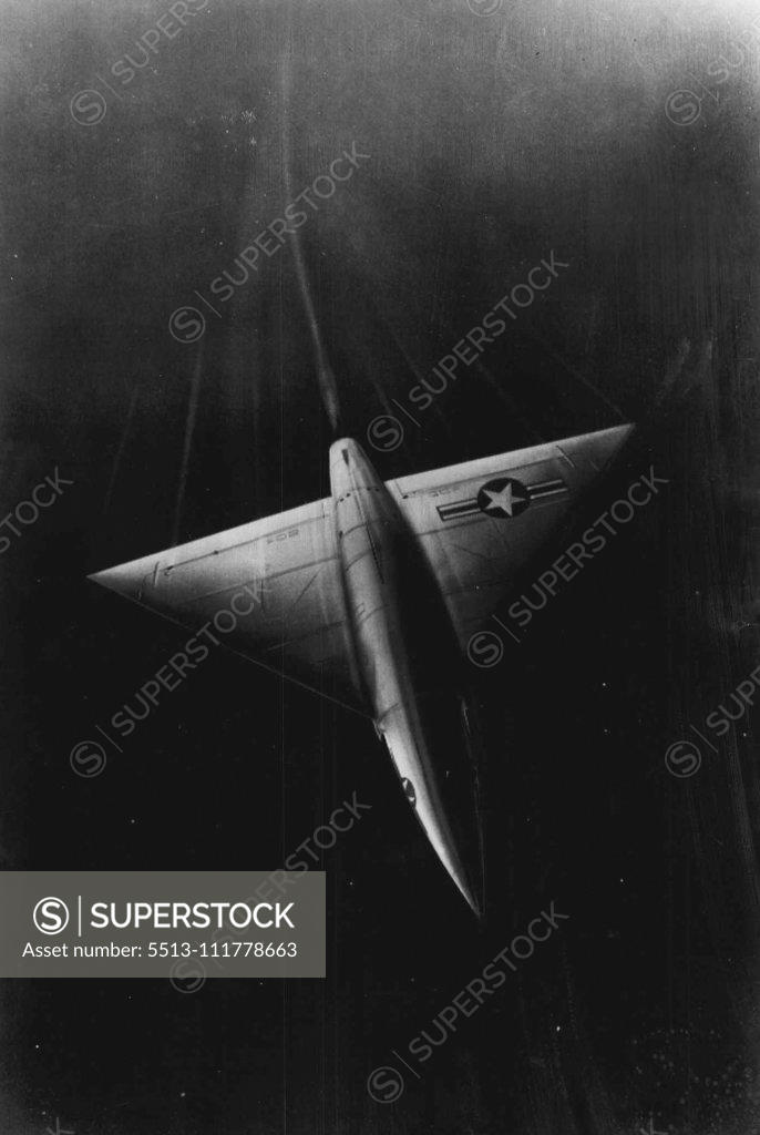 Stock Photo: 5513-111778663 Air Force's First Supersonic Fighter -- This is an artist's conception of the Air Force's first supersonic delta-wing fighter, the F-102, which the Air Force Association says may be the "final state in piloted interception before the guided missile takes over completely." Drawing appears on cover of the December issue of the association's magazine, Air Force. Performance and construction details of the single-seater, all-weather *****. December 04, 1952.