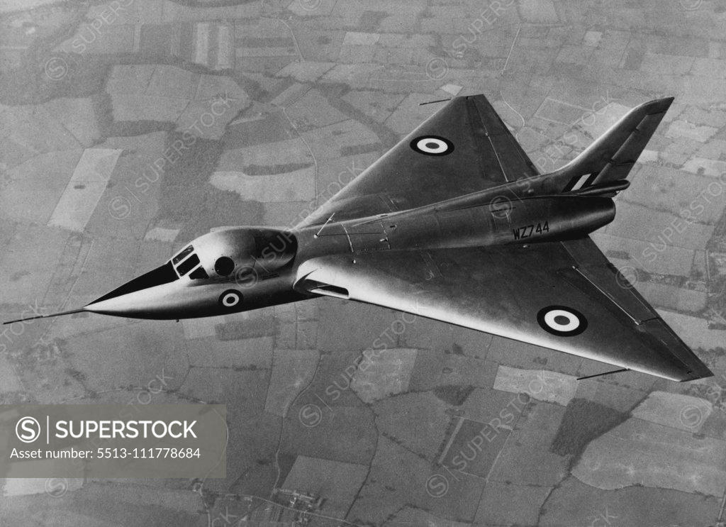 Stock Photo: 5513-111778684 Britain's New Avro -- Britain's new Avro dual-control delta-wing research plane, just off the secret list, makes its first flight. The lane will be shown to the public for the first time at the Farnborough Air Show in September. August 21, 1953.