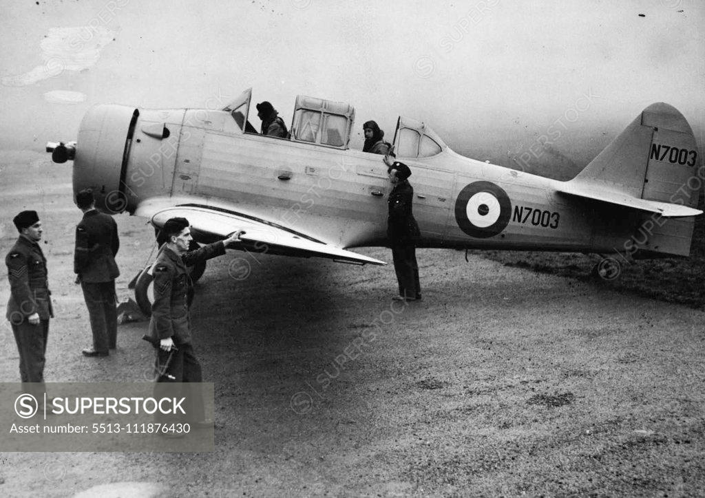 Stock Photo: 5513-111876430 First U.S. Aircraft For British Pilots -- The first of the planes that have been ordered from America ***** now at Grantham *****. February 2, 1939. (Photo by Central Press Photos Ltd.).;First U.S. Aircraft For British Pilots -- The first of the planes that have been ordered from America ***** now at Grantham *****.