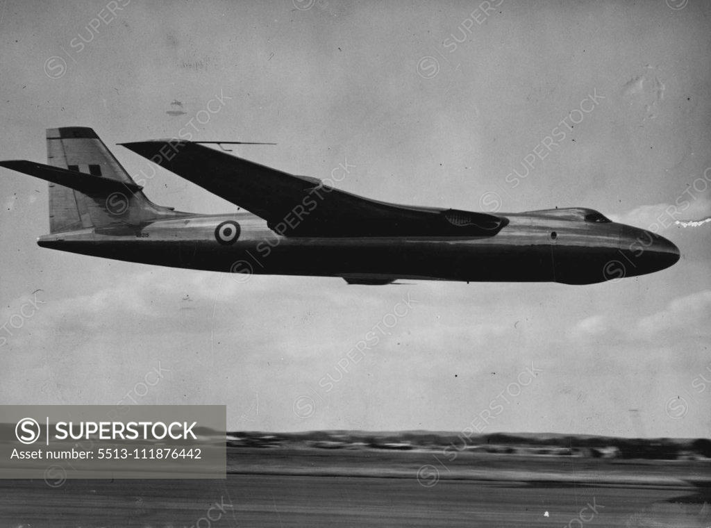 Stock Photo: 5513-111876442 World's Most Formidable Weapon In Flight -- The Valiant in flight at Farnborough today. Believed to be the most formidable weapon of its class in the World, the Armstrong-Vickers' Valiant was seen in flight at Farnborough, Hants, today at ***** rehearsal of the society of British Aircraft constructors' forthcoming display. September 01, 1952. (Photo by Paul Popper).;World's Most Formidable Weapon In Flight -- The Valiant in flight at Farnborough today. Believed to be the most formidable weapon o