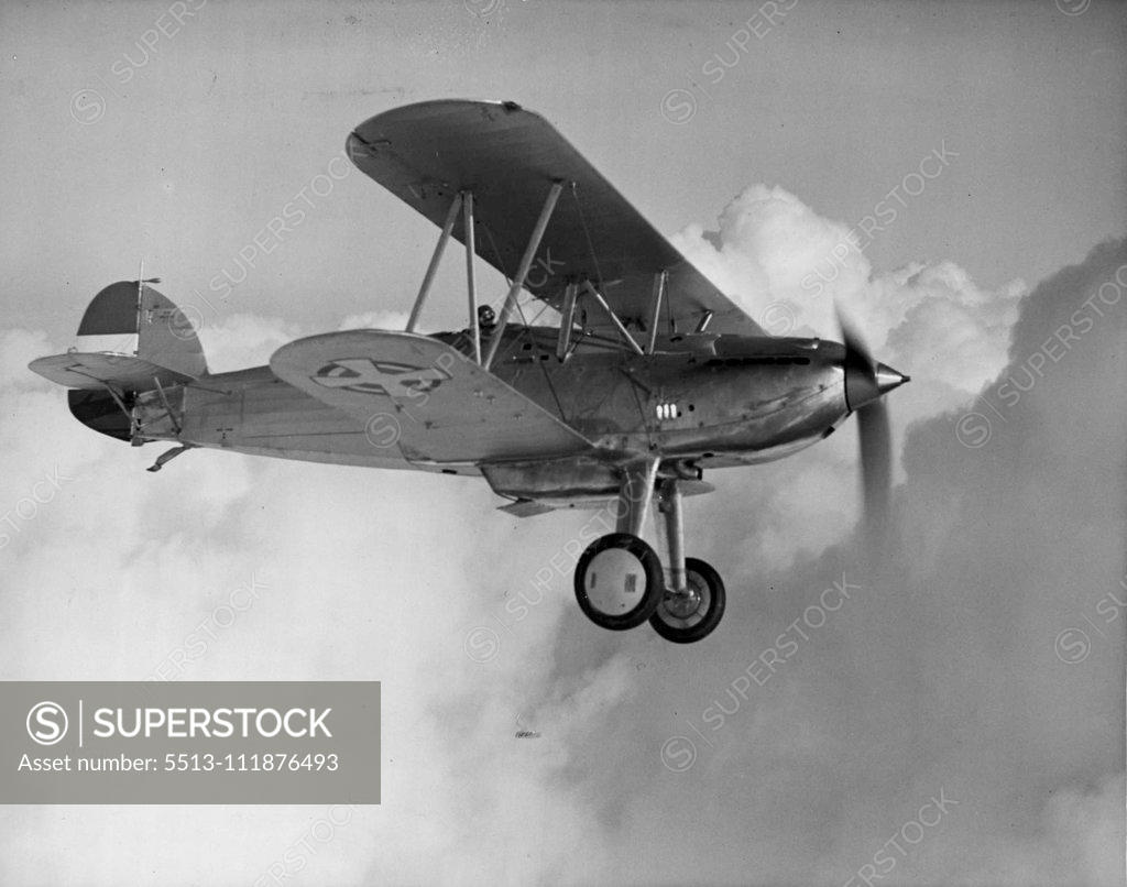 Stock Photo: 5513-111876493 British Warplanes For Yugo-Slavia -- The first of a considerable batch of Hawker Fury fighters (Rolls-Royce Kestrel engine) under test for the Yugo-Slavian government. Maximum speed of these formidable defensive aircraft is more than 250 miles an hour. February 04, 1937.;British Warplanes For Yugo-Slavia -- The first of a considerable batch of Hawker Fury fighters (Rolls-Royce Kestrel engine) under test for the Yugo-Slavian government. Maximum speed of these formidable defensive aircraft is more