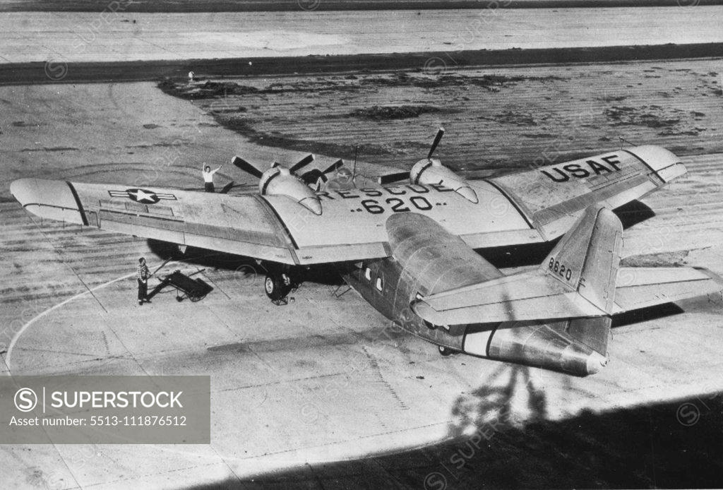 Stock Photo: 5513-111876512 For Arctic Resues -- (above) This Northrop Raider C-125 is the first of 13 being built for the US Air Force for rescue missions in the Arctic. It carries bright yellow -orange markings identifying it as a rescue craft. June 26, 1950.;For Arctic Resues -- (above) This Northrop Raider C-125 is the first of 13 being built for the US Air Force for rescue missions in the Arctic. It carries bright yellow -orange markings identifying it as a rescue craft.