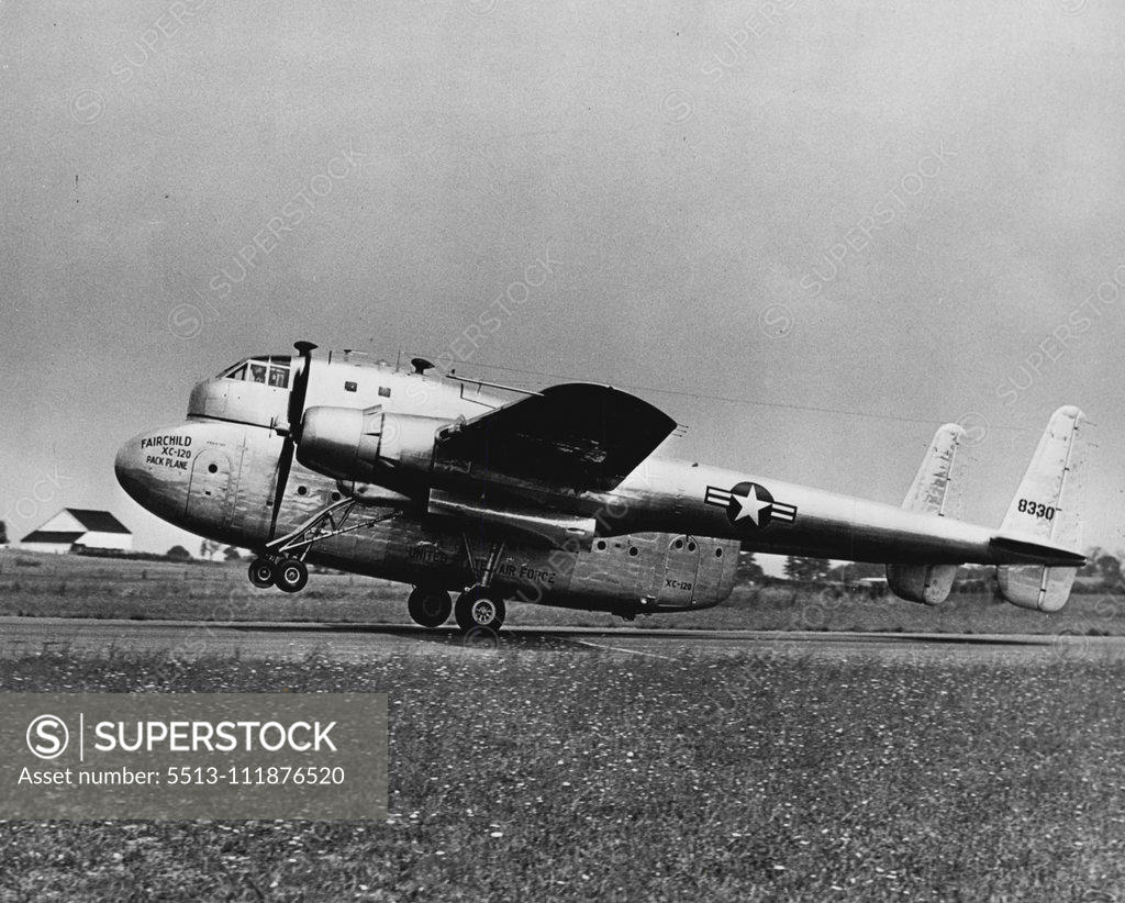 Stock Photo: 5513-111876520 Aviation 99d A - Fairchild XC 120 Pack Plane. October 01, 1950. (Photo by United States Information Services);6Aviation 99d A - Fairchild XC 120 Pack Plane.