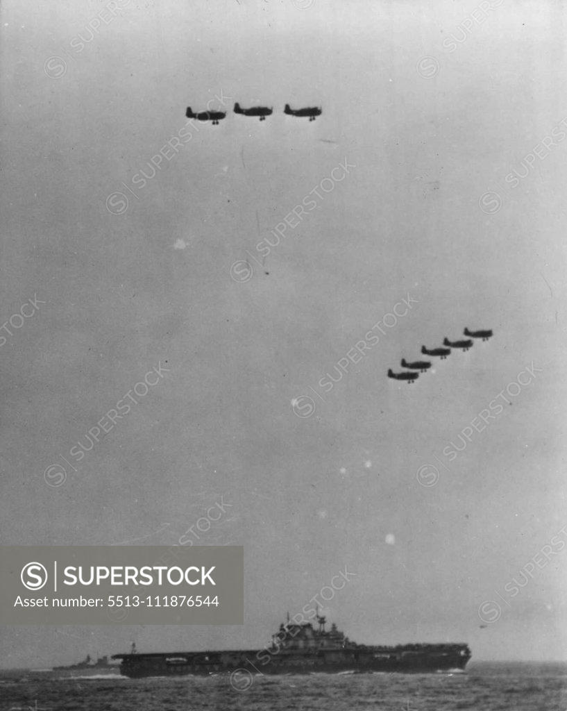 Stock Photo: 5513-111876544 Torpedo Planes ***** To Land -- ***** their carrier, a flight of U.S. Navy torpedo planes ***** to land after a raid on Japanese forces at Shortland ***** in the South Pacific. January 18, 1943. (Photo by Interphoto News Pictures, Inc.). ;Torpedo Planes ***** To Land -- ***** their carrier, a flight of U.S. Navy torpedo planes ***** to land after a raid on Japanese forces at Shortland ***** in the South Pacific.