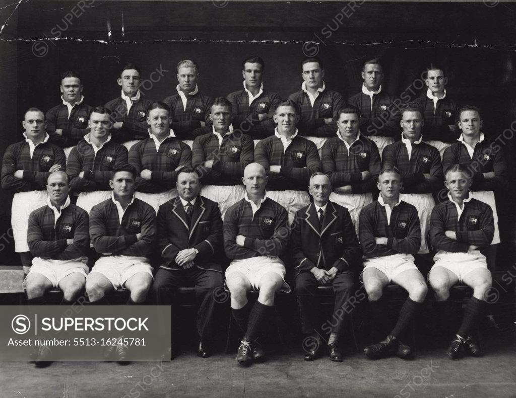 Stock Photo: 5513-16245781 Australia's Rugby League team to tour N.Z. Left to right from back: F. Gilbert, E. Lewis, S. Goodwin, J. Gibbs, M. Shields, L. Ward, G. K. Whittle, E. Collins, R. Stehr, F. Curran. H. Bichel, S. Pearce, R. Hines. W. Prigg, R. McKinnon, E. Norman, W. Mahon, H. Sunderland, D. Brown (capt). W. J. Chaseling, V. Thicknesse, and P. Fairall. September 23, 1935.