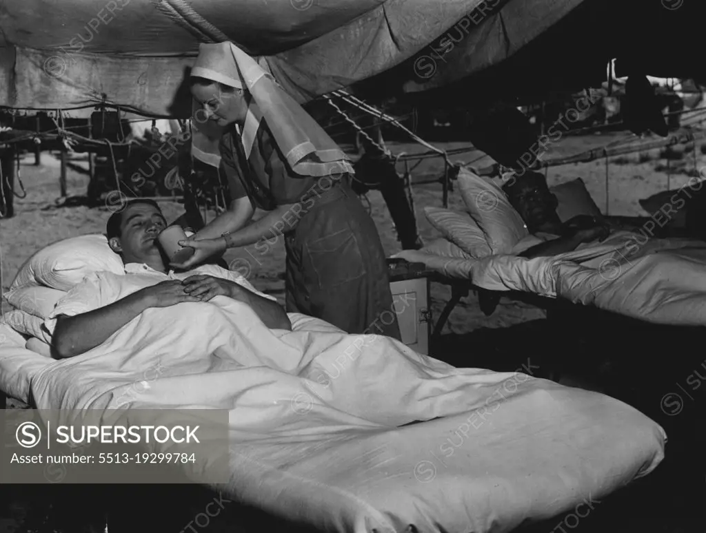 She served out meals and feeds the worst cases. Pillows are smoothed out and patients made comfortable. Tent sides are rolled up in the daytime to allow the sea breeze to cool off the wards. Temperature here in wet season has maximum average of 86.9 degrees; average minimum of 75.8 degrees. Average maximum temperature throughout year is 82.2; average minimum 68.5 degrees. Relative humidity average 73 percent in wet season. Yearly average is 68 percent. December 2, 1944.