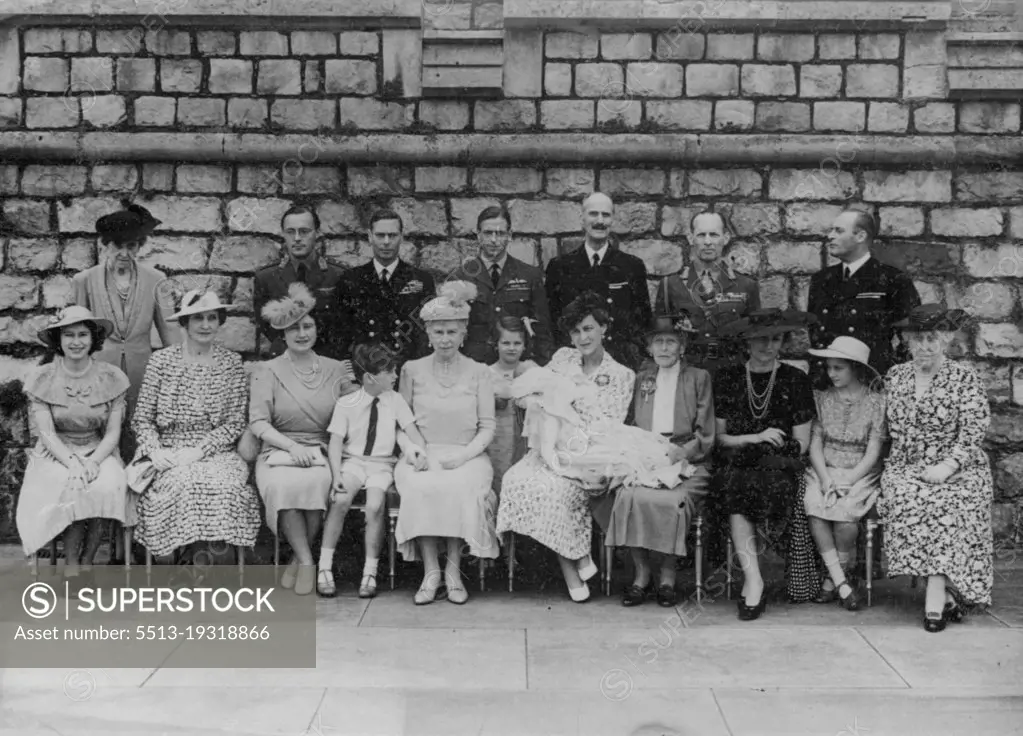 Christening Of The Duke And Duchess Of Kent's Baby.A photograph taken at the christening of the infant Prince George of Kent.Front row. Princess Elizabeth, Lady Patricia Ramsay, The Queen, Prince Edward, Queen Mary, Princess Alexandra, Duchess of Kent and the infant Prince, the Dowager Marchioness of Milford Haven, the Crown Princess Martha of Norway, Princess Margaret, and Princess Helena Victoria.Princess Marie Louise, Prince Bernhard of the Netherlands, the King, the Duke of Kent, King Haakon of Norway, King George of the Hellenes and Prince Olaf of Norway. August 05, 1942. (Photo by Sport & General Press Agency Limited)