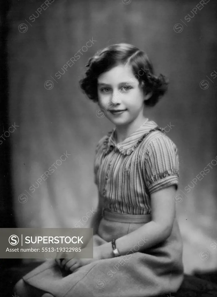 H.R.H. Princess Margaret Rose 9 years old on Aug. 21st. August 15, 1939. (Photo by Marcus Adams).