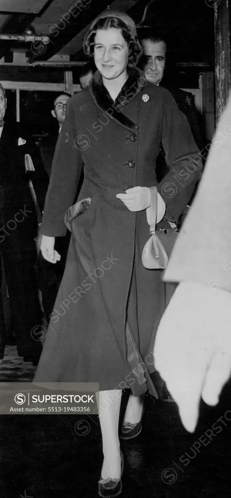 First Official Tour For Prince's Alexandra - The Princess leaving the Calico printing works at Accrington. 16 year old Princess Alexandra of Kent went on her first official tour yesterday a trip to Lancashire's cotton belt. Her mother, the Duchess of Kent went with her. October 14, 1953. (Photo by Daily Express Picture).