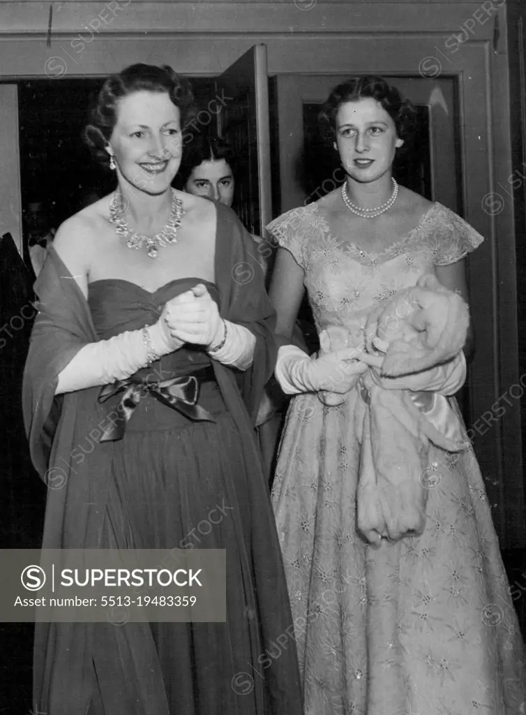 The Eton Beagles ball at the Dorchester Hotel - The Duchess of Norfolk with Princess Alexandra daughter of the Duchess of Kent. July 10, 1953.