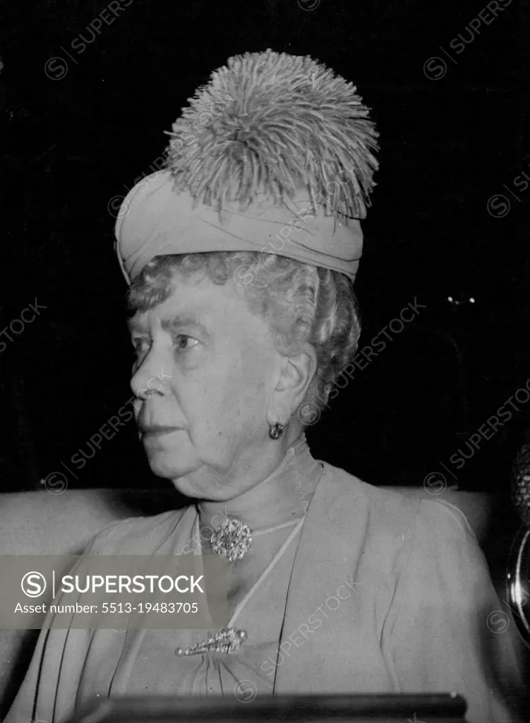 Queen Mary Is Unruffled -- Queen Mary, 83, leaves her London home, Marlborough House, to lunch at Buckingham Palace with King George VI and Queen Elizabeth June 24. Earlier same day an intruder Broke into her home and stabbed the 60-year-old housekeeper, Mrs. Alice knight, and her assistant, Mrs. Ralph. The wounded woman were taken to Hospital. detectives later found a man hiding in the basement and took him to cannon row police station for interrogation. June 04, 1951. (Photo by Associated Press Newsphoto).