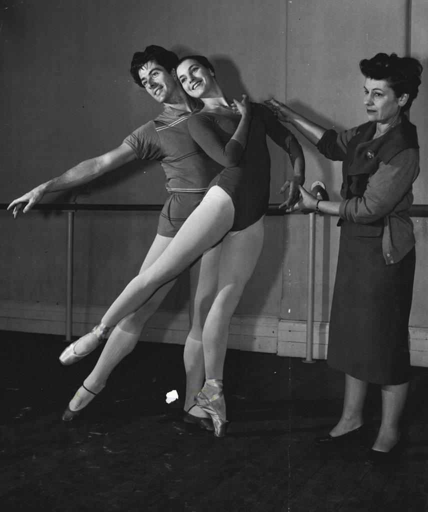 Two of the principals of the Australian Ballet Garth Welch and Marilyn Jones, rehearse a "Swon Lake" sequence. October 11, 1952.