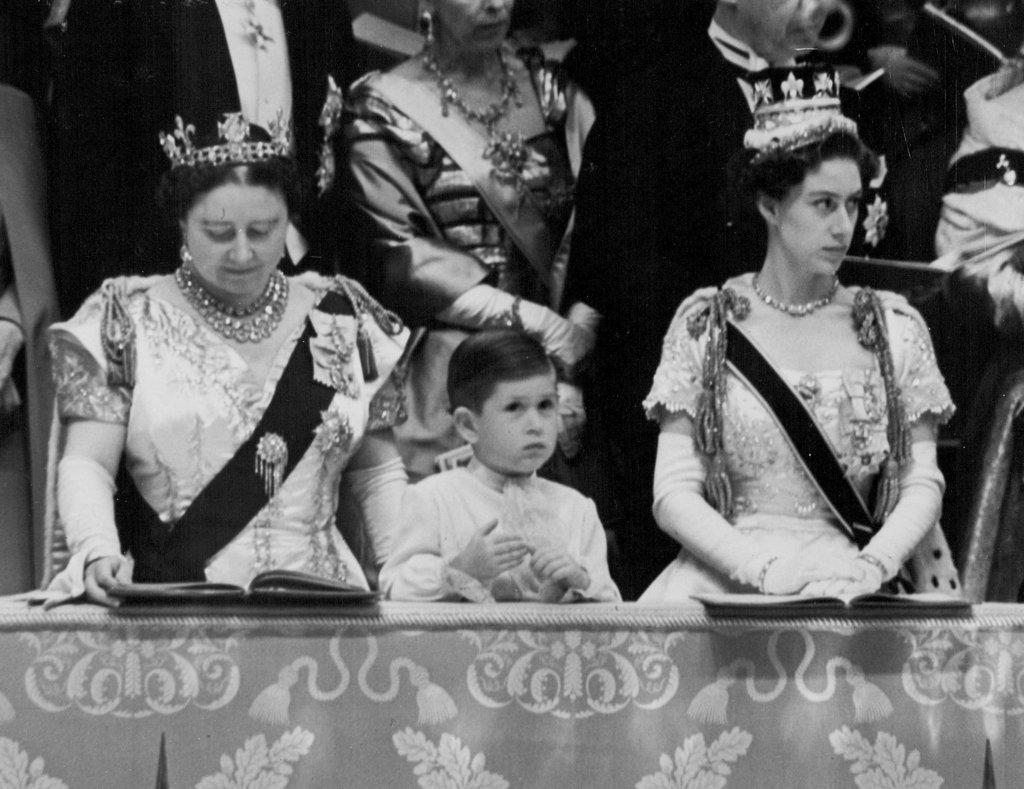 Prince Charles In Westminster Abbey -- Prince Charles, seated between The Queen Mother and Princess Margaret in the Royal Box at Westminster Abbey, where he saw the Queen crowned. June 2, 1953. (Photo by Press Photo Combine).