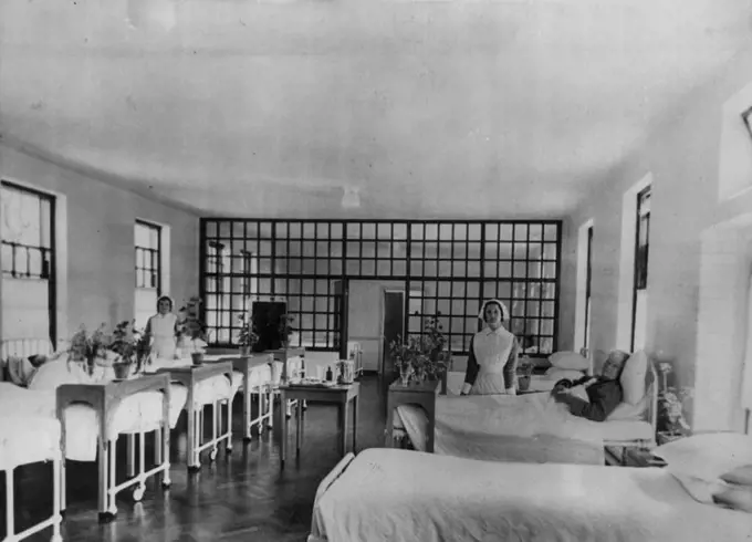 This is the female sick ward at Runwell, generally housing the senile cases confined to bed. Run on general hospital lines, treatment for physically debilitated or infirm is of the highest possible standard. August 19, 1948.
