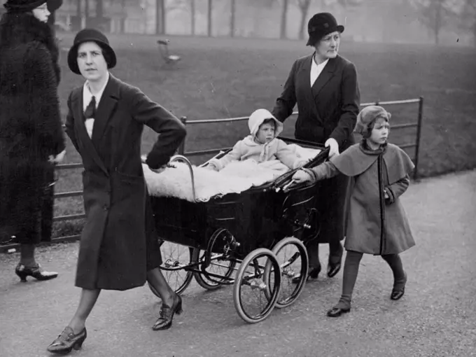 Princess Elizabeth, Future Queen Of England, Was Almost Seven Years Old. Princess Elizabeth, a month before her seventh birthday out walking in a London Park with her small sister, Princess Margaret Rose, and their two nurses. November 01, 1932.