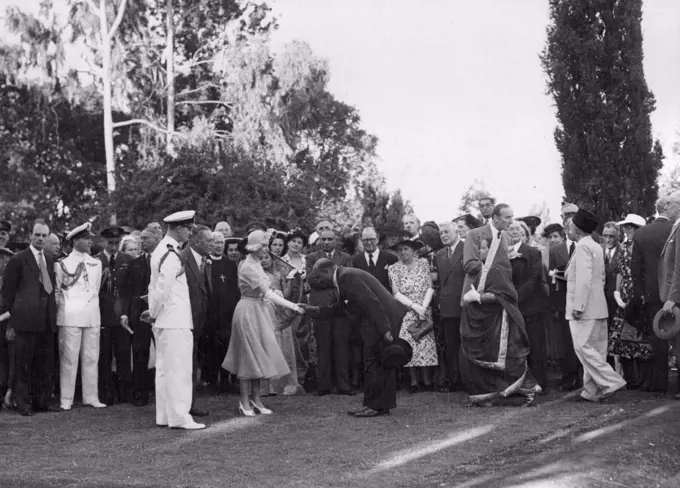 Princess Elizabeth's Commonwealth Tour - In Kenya -- Princess Elizabeth meets the people of Kenya. At Government house garden party. February 04, 1952. (Photo by Paul Popper Ltd.).