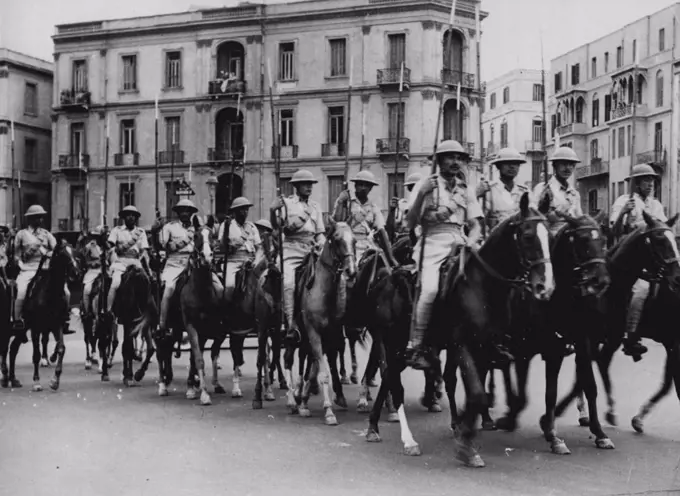 Cairo - "Day of Mourning". Egyptian police armed with lances and rifles are seen patrolling the streets of Cairo, during the "Day of Mourning." The Egyptian Army and Police managed to maintain order in Cairo, during a general strike, called on March 4, during the mourning of Egyptians killed in the recent anti-British riots. March 19, 1946. (Photo by Associated Press Photo).