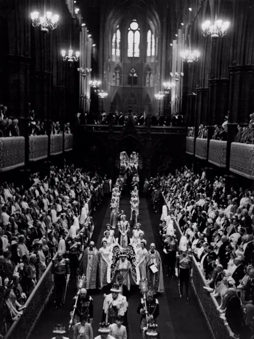 Coronation Service At Westminster Abbey -- Our photograph Shows Queen Elizabeth's Procession in Westminster Abbey. May 31, 1937.