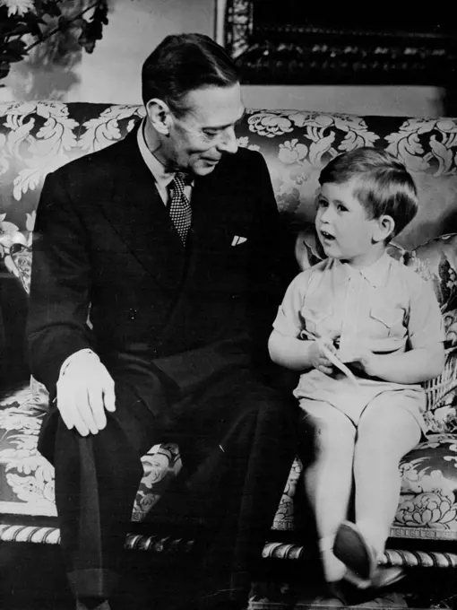 First Picture Of The King As He Celebrates Prince Charles Third Birthday -- The King with his grandson Prince Charles, at Buckingham Palace, London, today November 14. The Prince Celebrated his third Birthday anniversary today with a tea-party at the Palace. This is the first picture of the king since his recent serious unless. July 19, 1953. (Photo by Associated Press Photo).