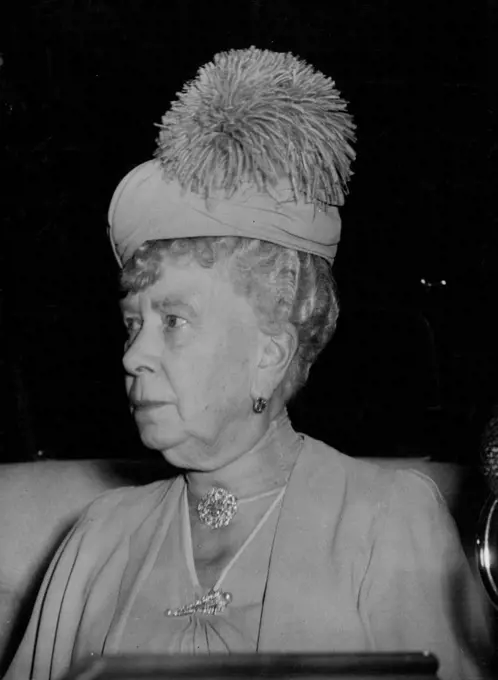 Queen Mary Is Unruffled -- Queen Mary, 83, leaves her London home, Marlborough House, to lunch at Buckingham Palace with King George VI and Queen Elizabeth June 24. Earlier same day an intruder Broke into her home and stabbed the 60-year-old housekeeper, Mrs. Alice knight, and her assistant, Mrs. Ralph. The wounded woman were taken to Hospital. detectives later found a man hiding in the basement and took him to cannon row police station for interrogation. June 04, 1951. (Photo by Associated Press Newsphoto).
