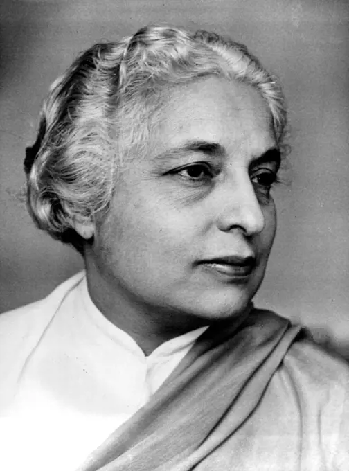 Indian Personalities: Madame Vijay Lakshmi Pandit 
According to Press reports Madame Pandit will he India’s next High Commissioner to the United Kingdom; President of the United Nations General Assembly until September 21. 1954. August 9, 1954. (Photo by Jitendra Arya, Camera Press).