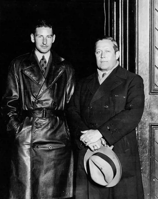 Mr. Warren Penny, on left, and Capt. George Pond, photographed before leaving Southampton for U.S. A., from where they intend to fly to England in tine to compete in the London-Melbourne air race. It will be remembered that Capt. Pond recently crashed with Sibelli in Rome. October 05, 1934.